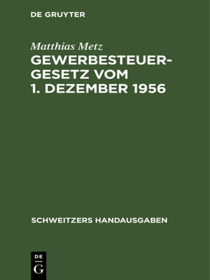cover image of Gewerbesteuergesetz vom 1. Dezember 1956